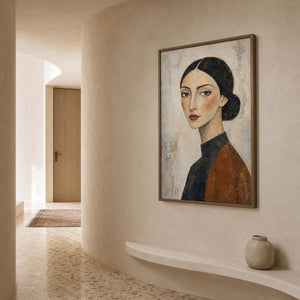 Modern Portrait Wall Art displayed in a refined entryway.
