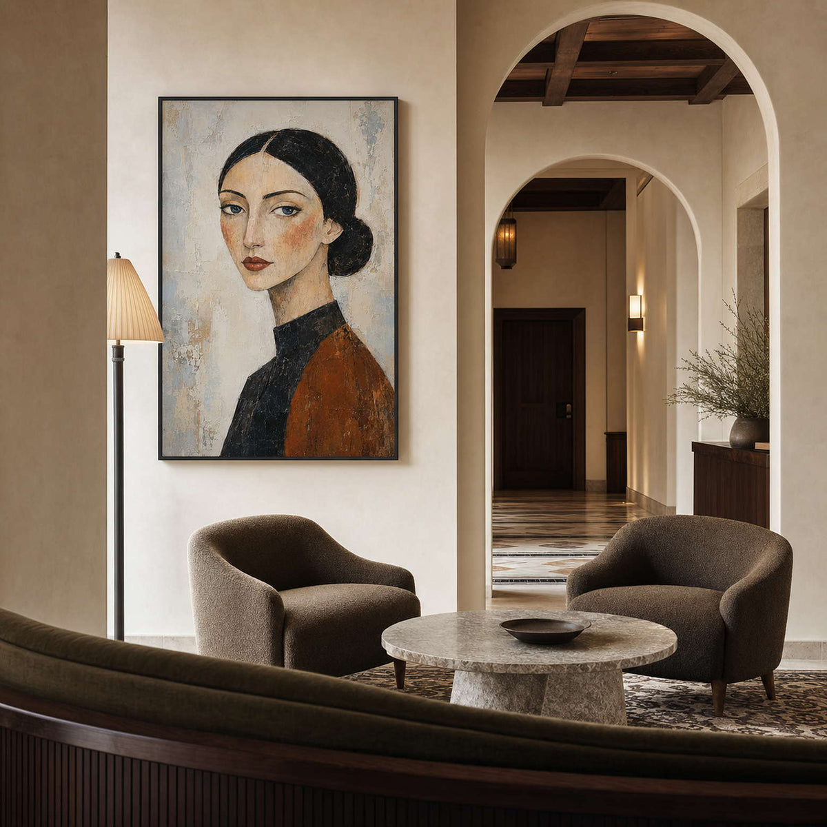Modern Portrait Wall Art displayed in a refined hospitality.