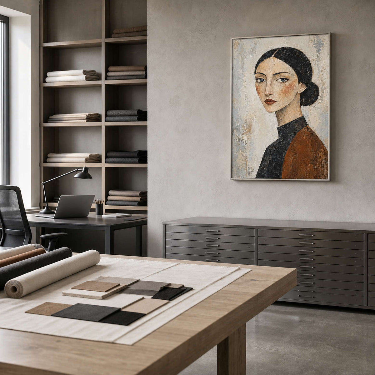Modern Portrait Wall Art displayed in a refined office.