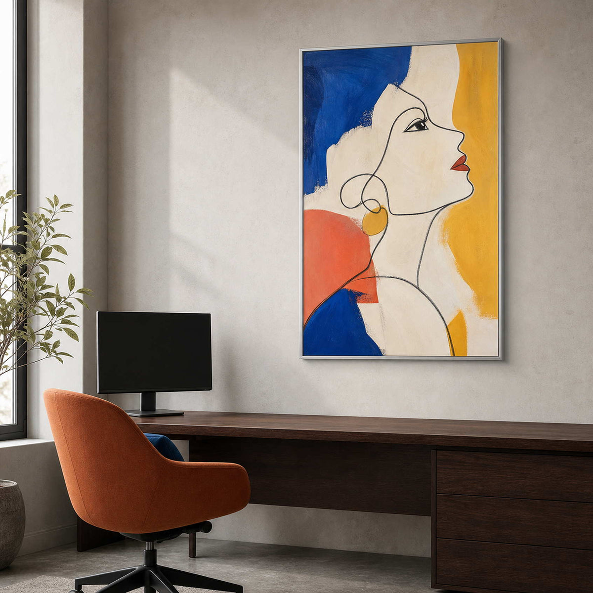 Pop Art Portrait Wall Art displayed in a refined office.