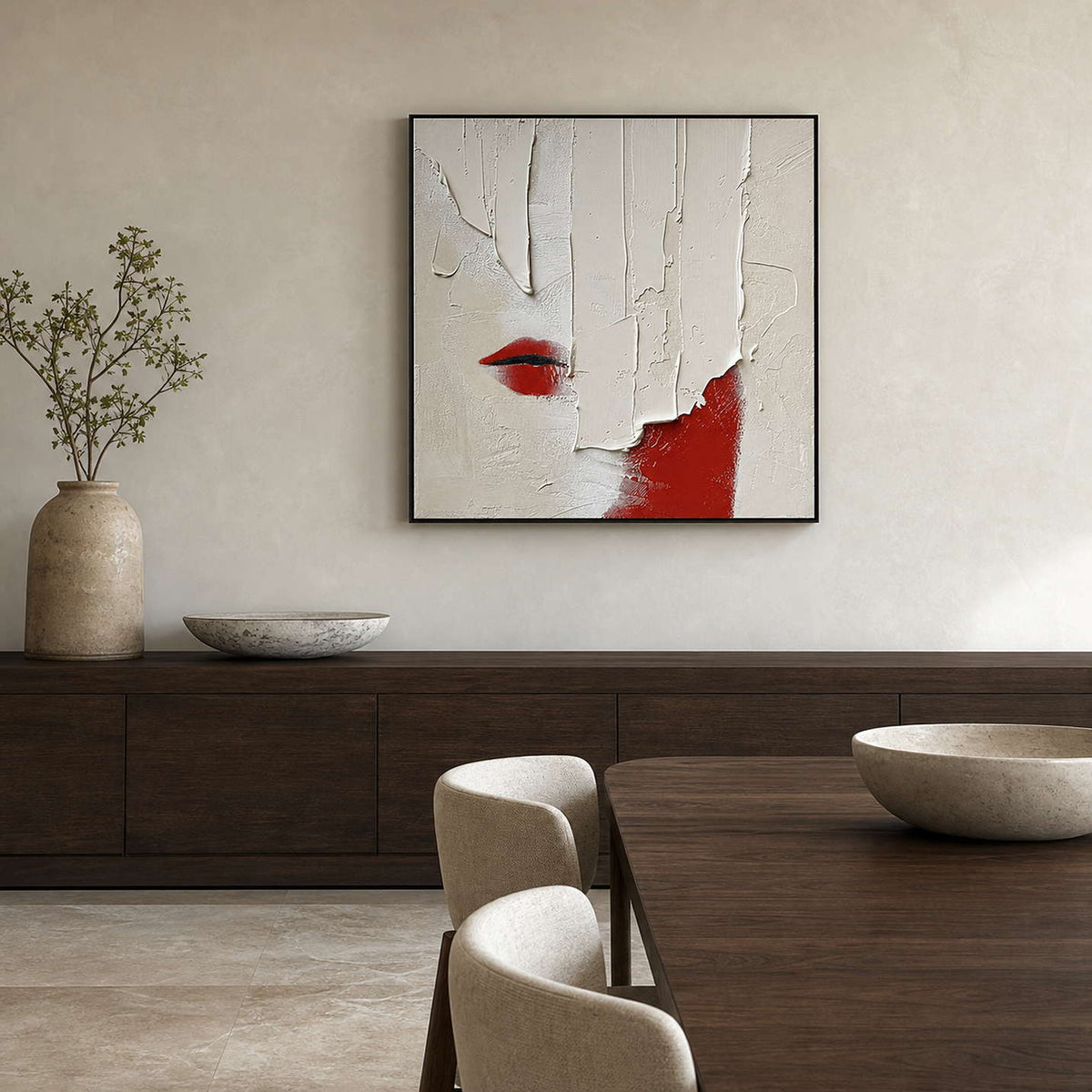 Modern Figurative Wall Art displayed in a refined dining room.