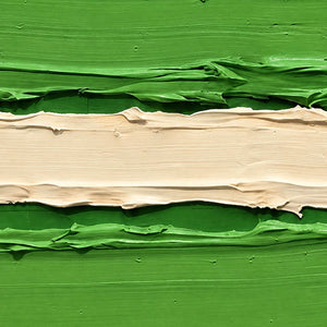 Close-up of In the Swing showing a broad cream band between thick green paint ridges and smooth palette-knife strokes.