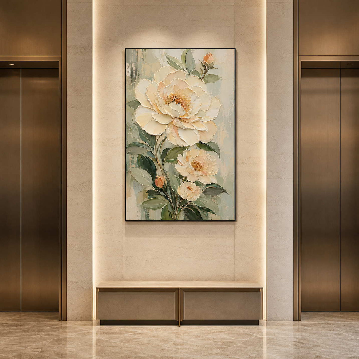 Textured Floral Wall Art displayed in a refined entryway 4.