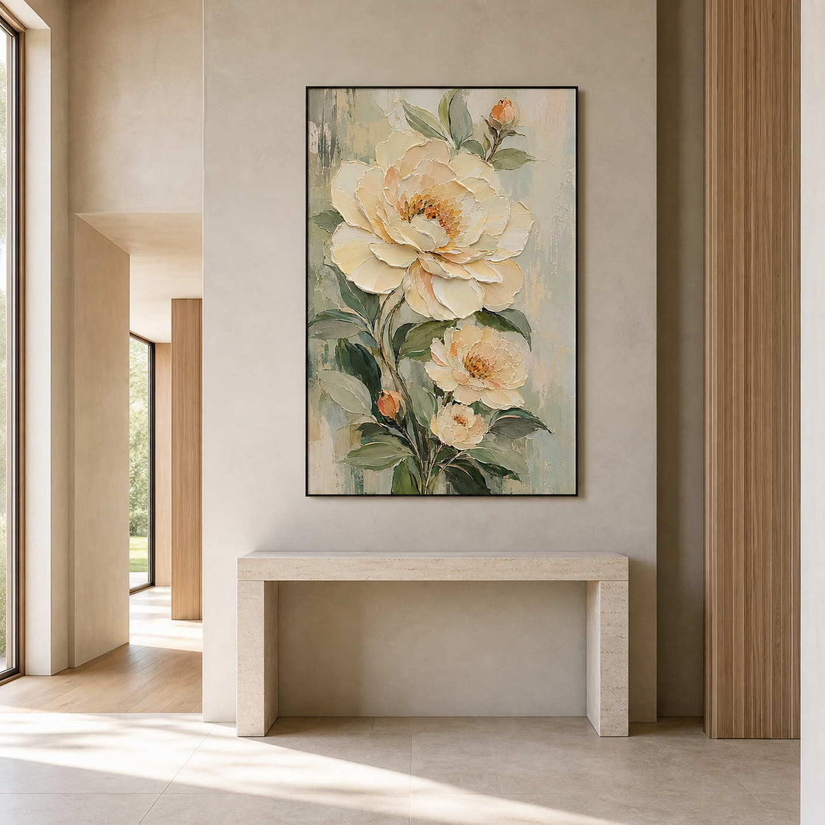 Textured Floral Wall Art displayed in a refined entryway.