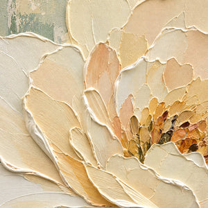 Close-up of raised hand-painted texture in white, green, and neutral.