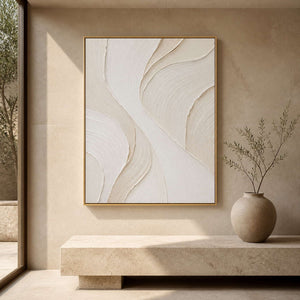 Ivory Wabi-Sabi wall art displayed in a natural stone entryway.