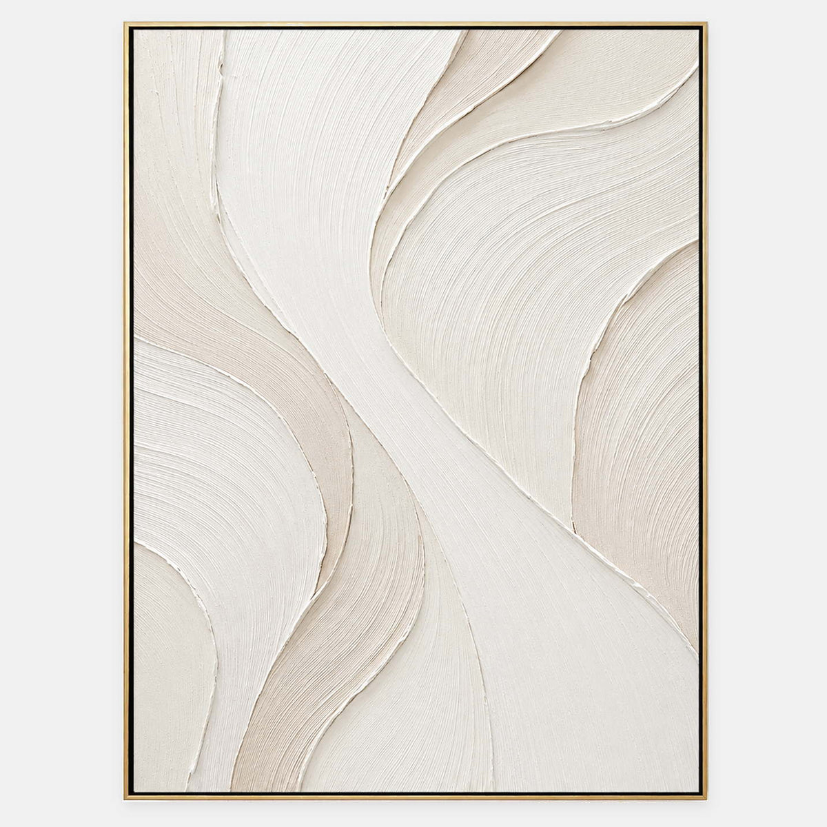 Hand-painted ivory abstract wall art with flowing cream relief and fine combed texture.