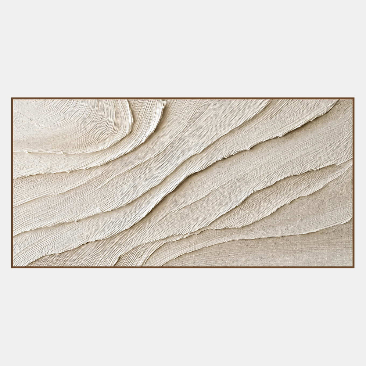 Panoramic ivory abstract wall art with layered flowing relief.