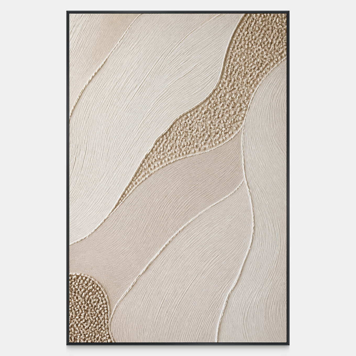 Hand-painted ivory fields with a golden pebble path canvas with raised texture.