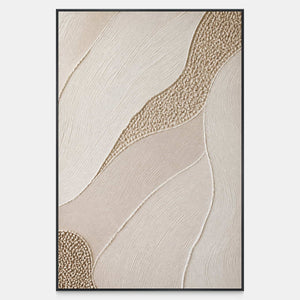 Hand-painted ivory fields with a golden pebble path canvas with raised texture.