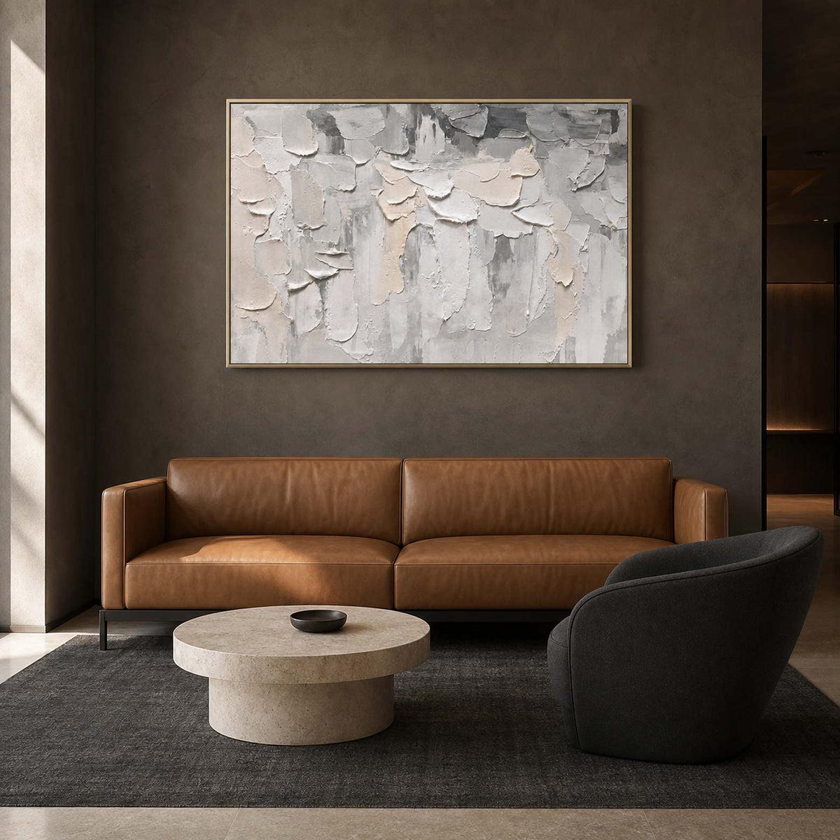 Neutral Textured Wall Art displayed in a refined hospitality lounge 2.