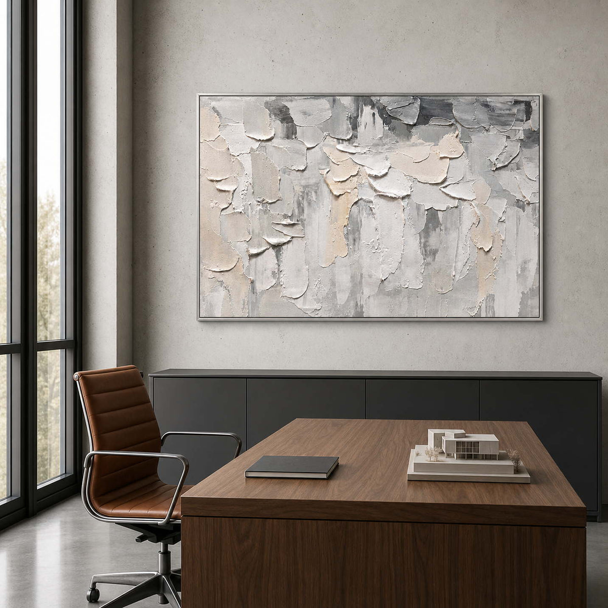 Neutral Textured Wall Art displayed in a refined office.