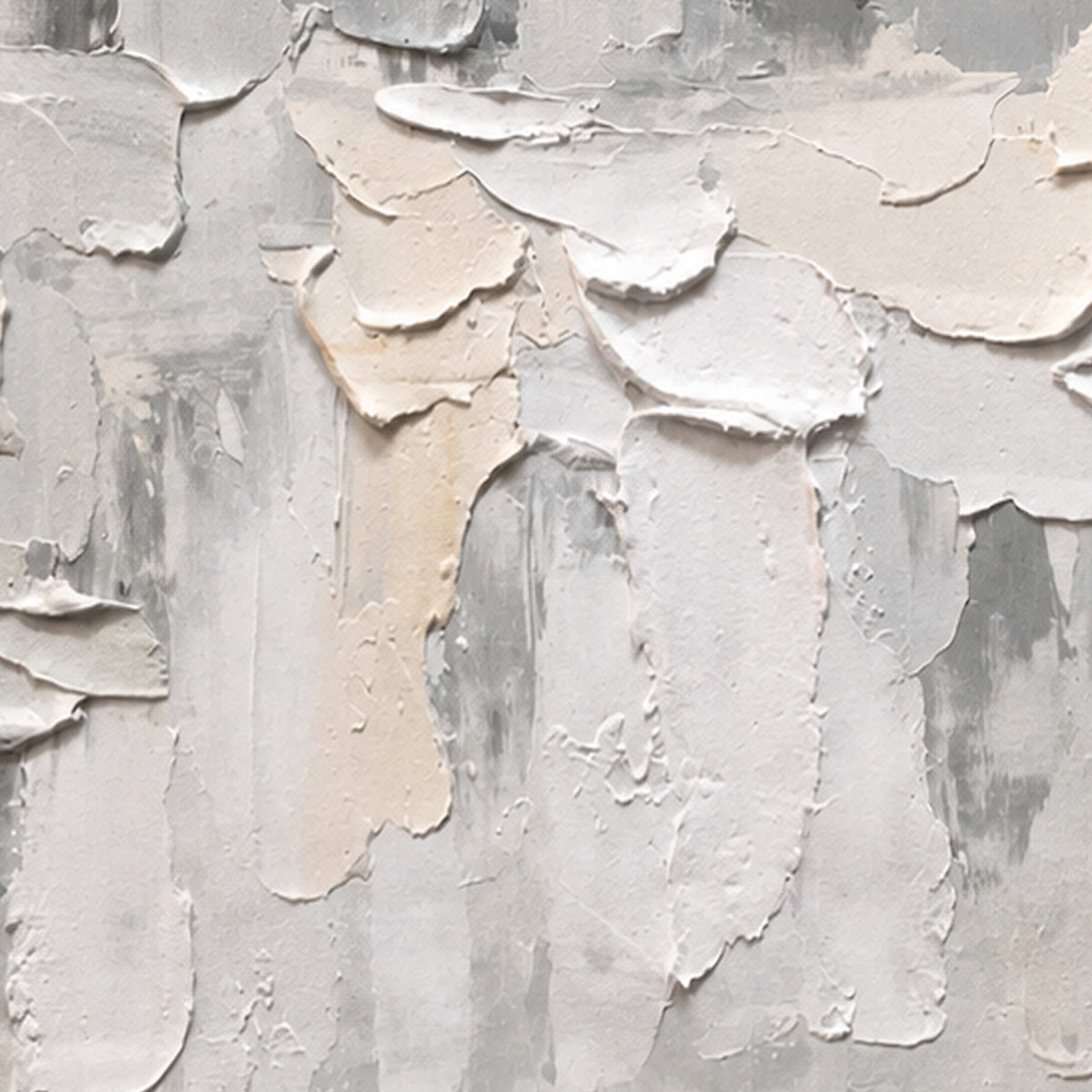 Close-up of raised hand-painted texture in white, neutral, and beige & cream.