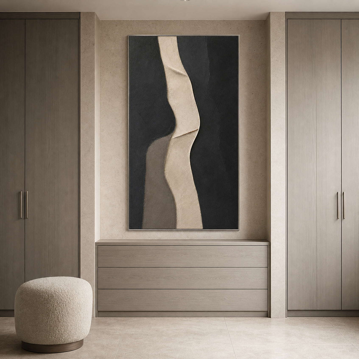 Minimalist Abstract Wall Art displayed in a refined bathroom.