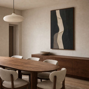 Minimalist Abstract Wall Art displayed in a refined dining room.