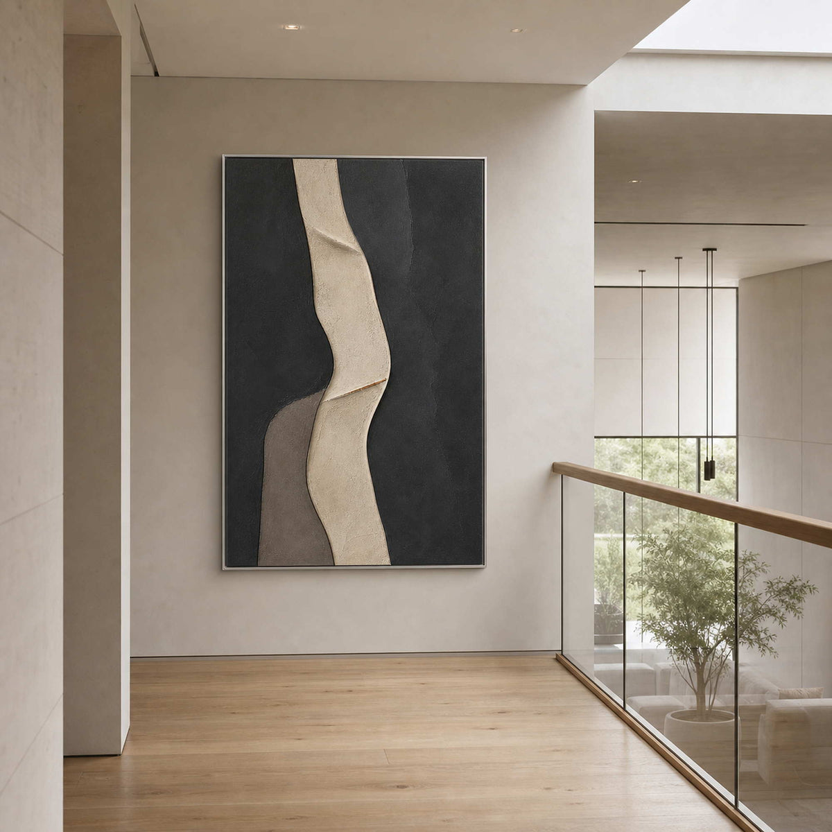 Minimalist Abstract Wall Art displayed in a refined entryway.