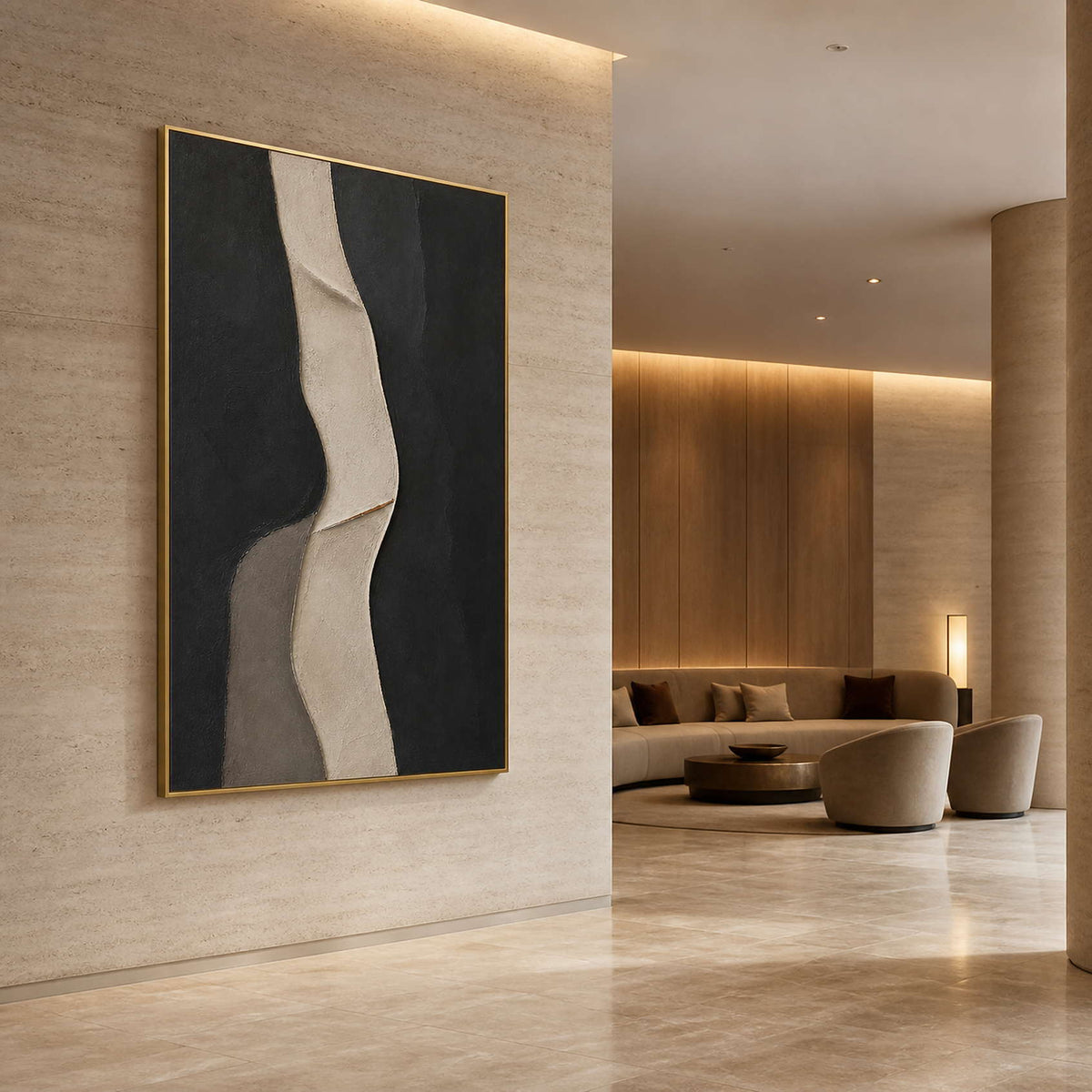 Minimalist Abstract Wall Art displayed in a refined hospitality.