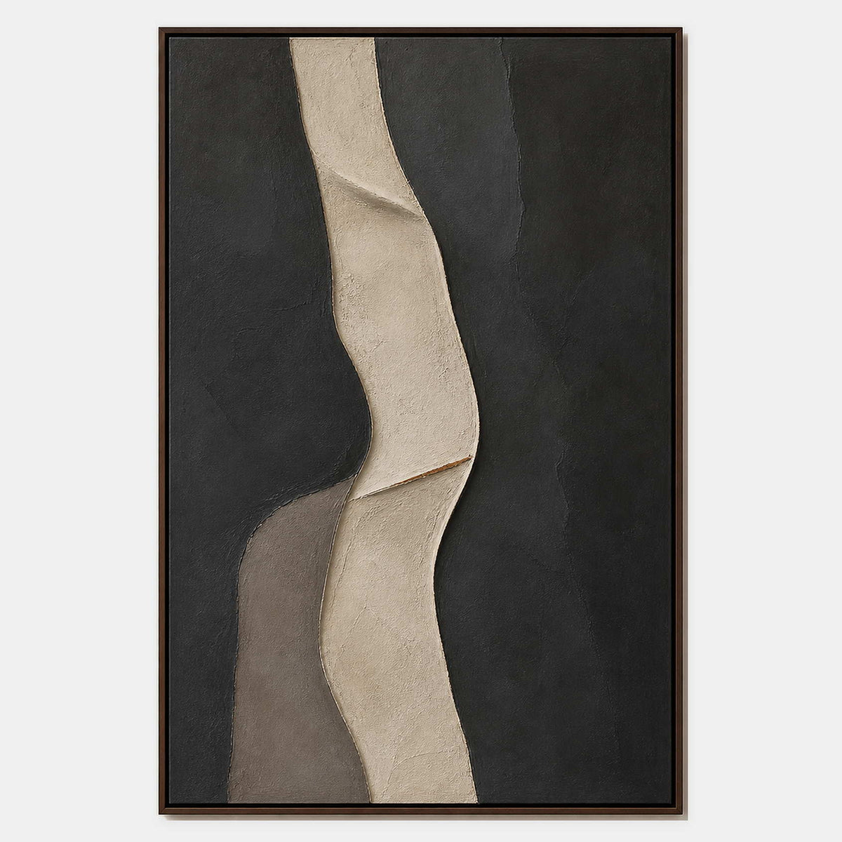 Hand-painted minimalist abstract wall art in black, neutral, and beige & cream.