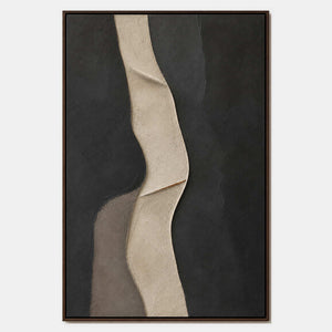Hand-painted minimalist abstract wall art in black, neutral, and beige & cream.