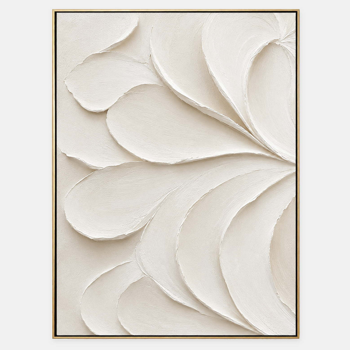 Hand-painted ivory abstract wall art with layered petal-like palette-knife relief.