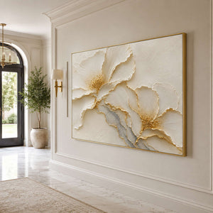 Hand-painted floral canvas for hospitality interiors.