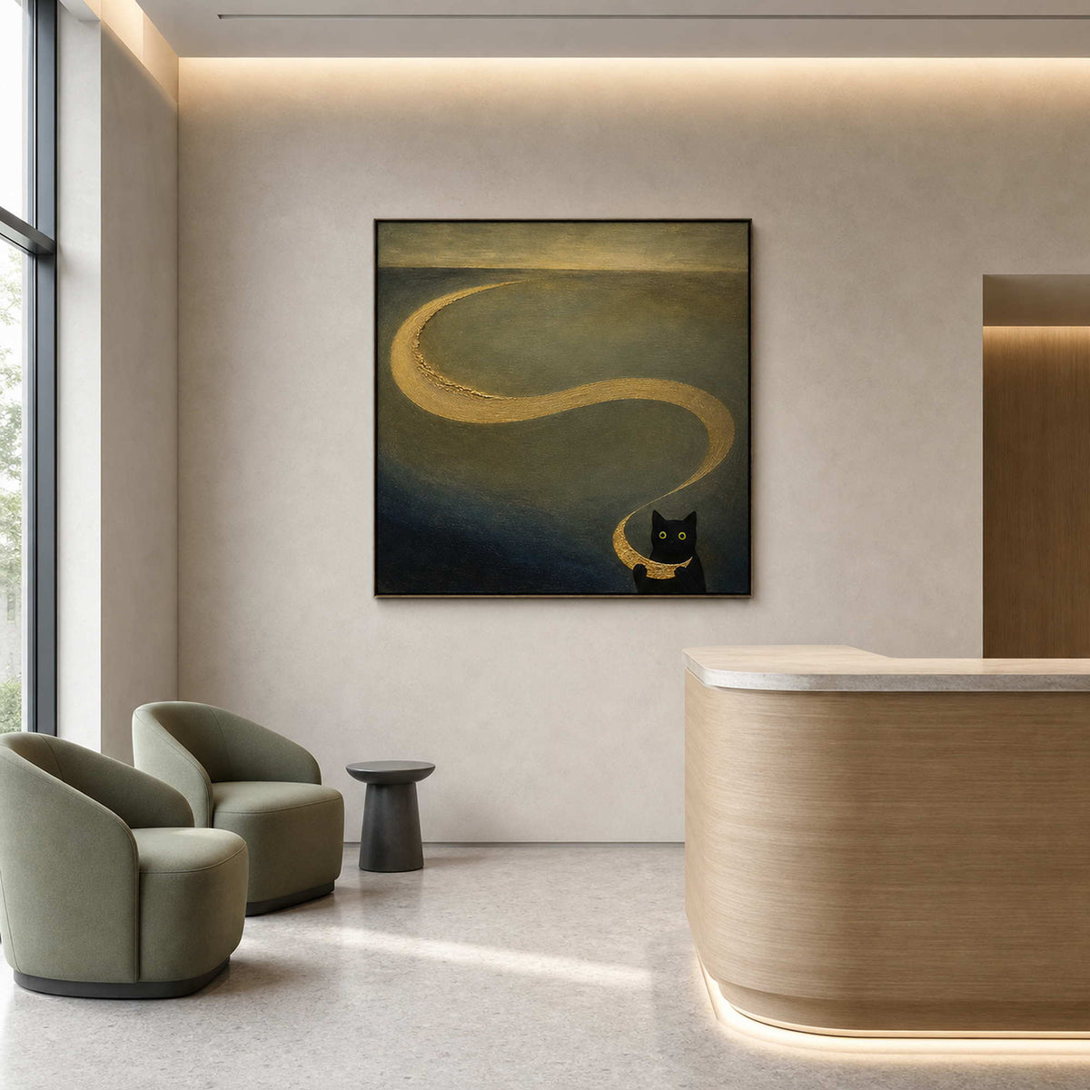Whimsical animal wall art displayed in a boutique veterinary reception.