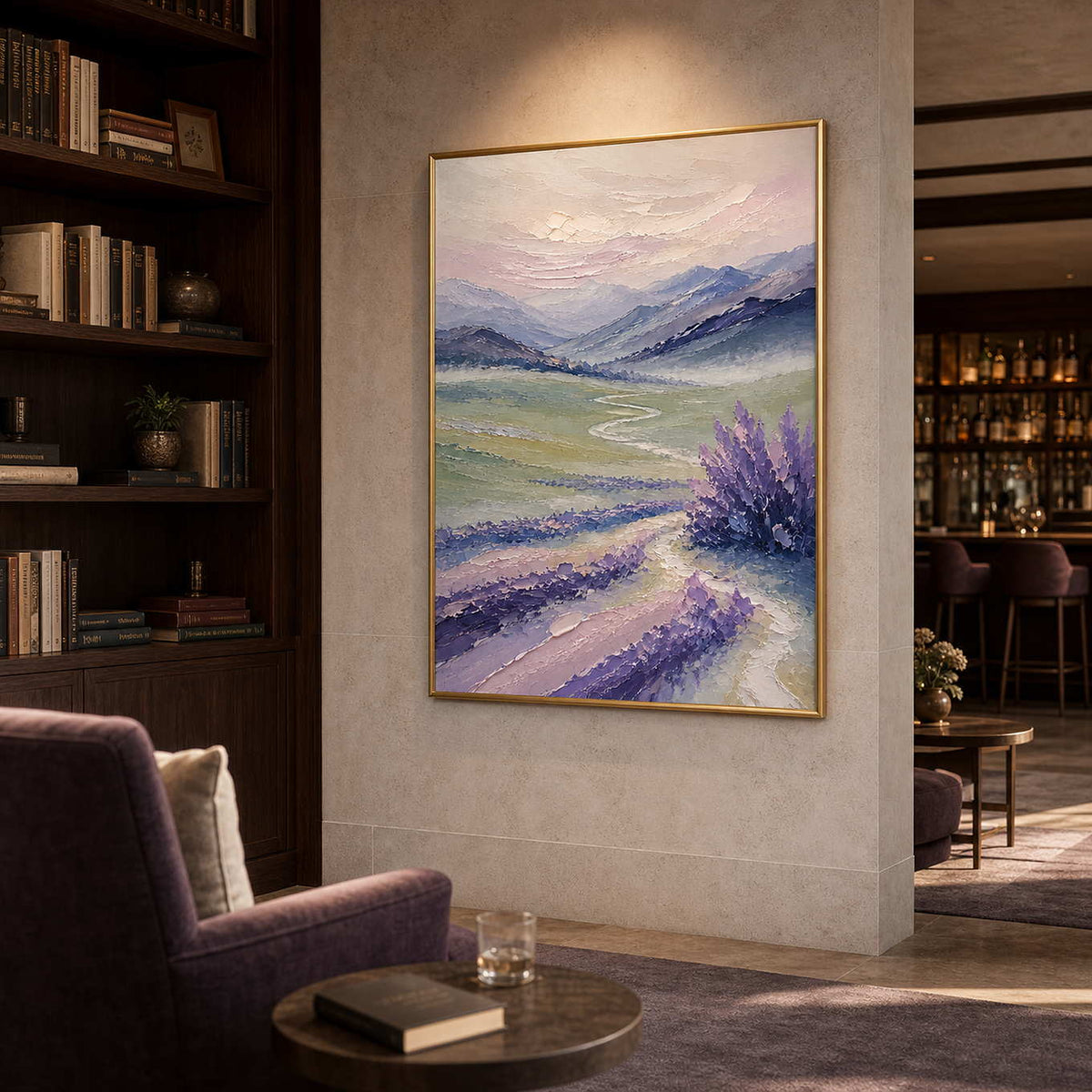 Textured Landscape Wall Art displayed in a refined hospitality lounge 2.