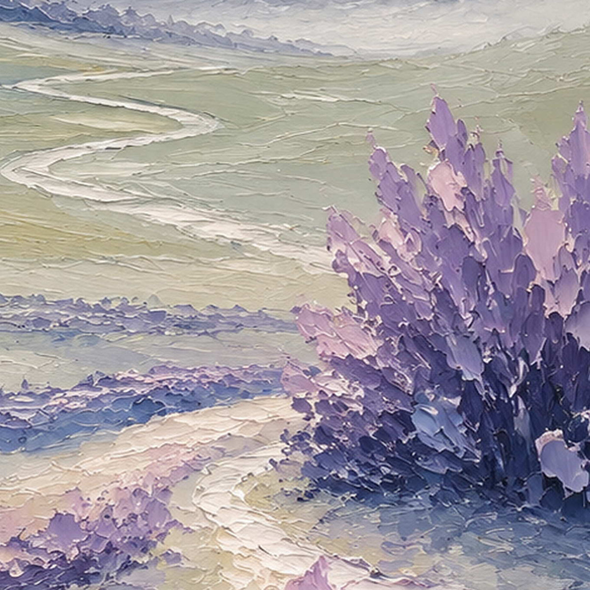 Close-up of raised hand-painted texture in pink & blush, green, and neutral.
