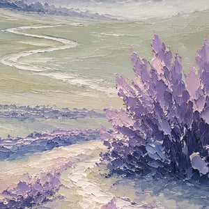Close-up of raised hand-painted texture in pink & blush, green, and neutral.