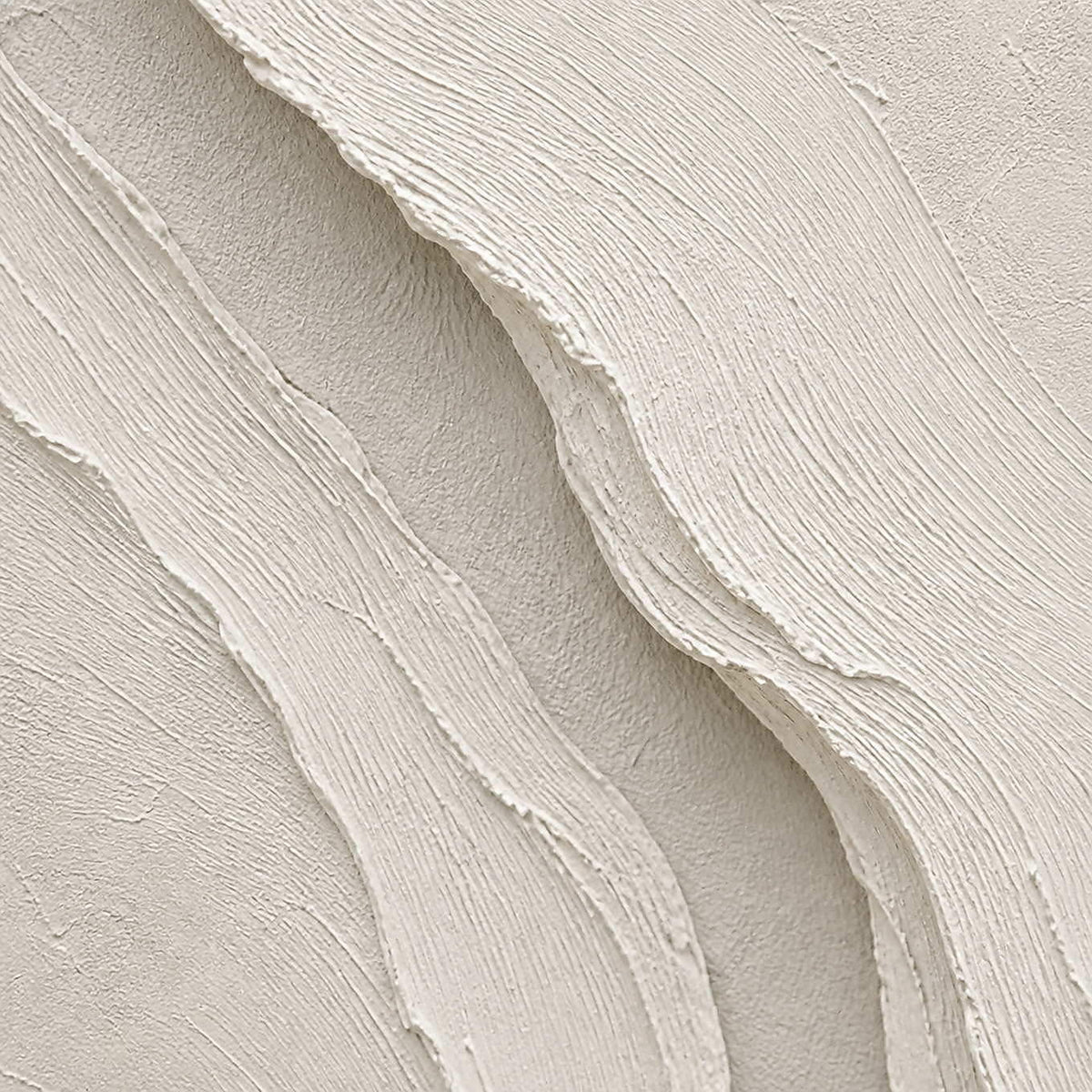 Close-up of cream canvas texture, raised ivory edges, and layered palette-knife marks.