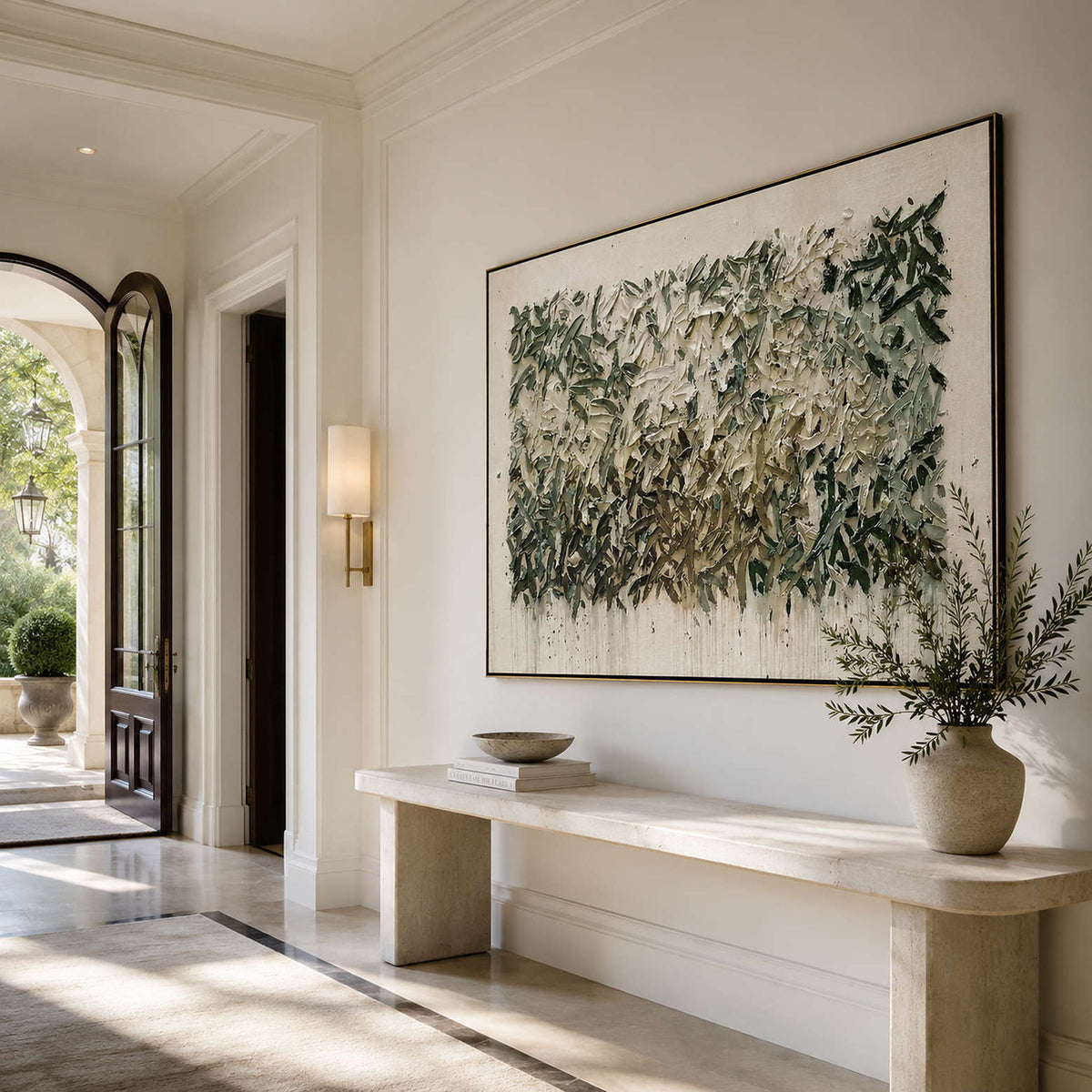 Hand-painted botanical canvas for hospitality interiors.