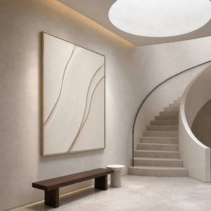 Textured Minimalist Wall Art displayed in a refined curved entryway.