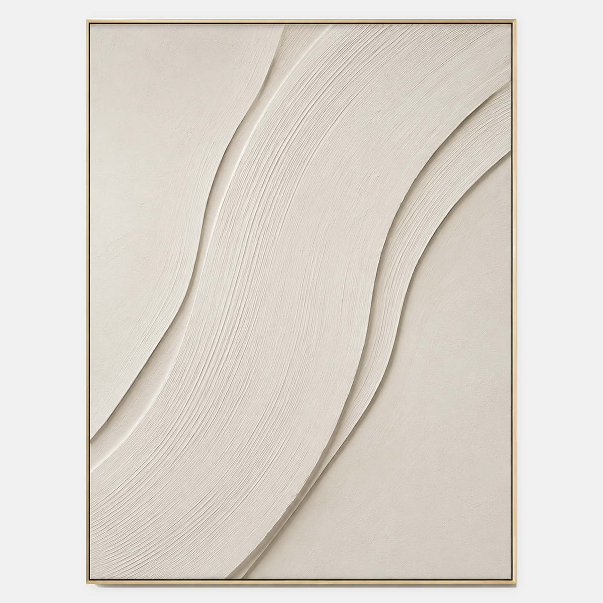 Textured minimalist canvas with sweeping ivory curves and layered relief.