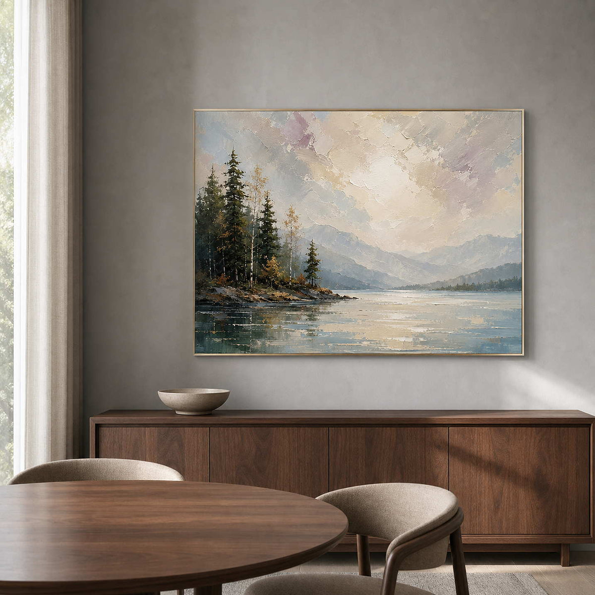 Textured Mountain Wall Art displayed in a refined dining room.