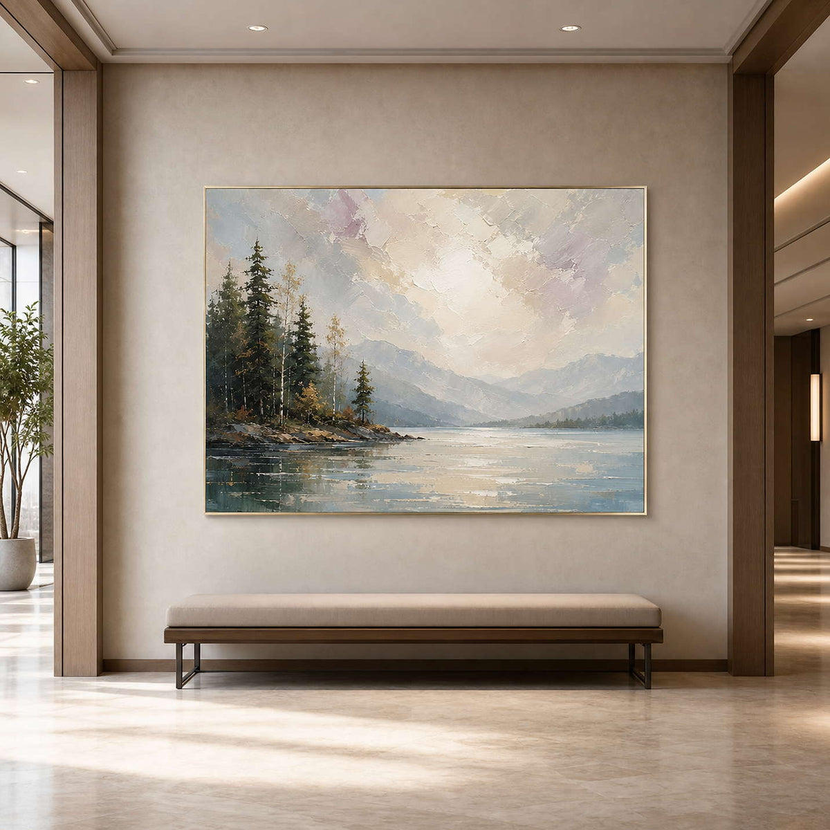 Textured Mountain Wall Art displayed in a refined entryway.