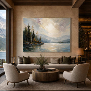 Textured Mountain Wall Art displayed in a refined hospitality lounge.