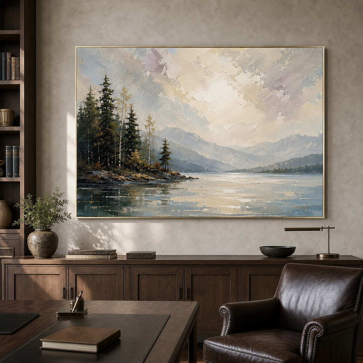 Textured Mountain Wall Art displayed in a refined office.
