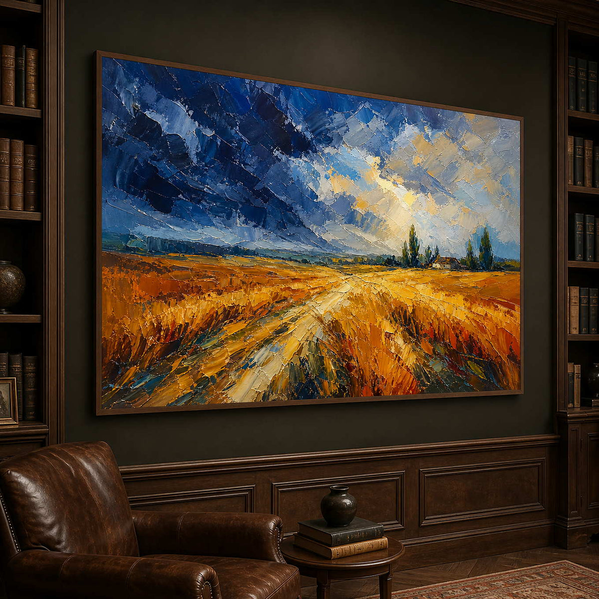 Dramatic textured landscape viewed from the side in a collector study.