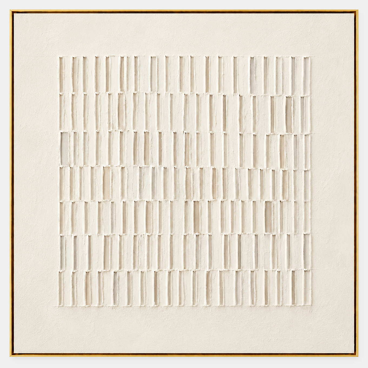 Square ivory relief artwork formed by rows of raised vertical marks.