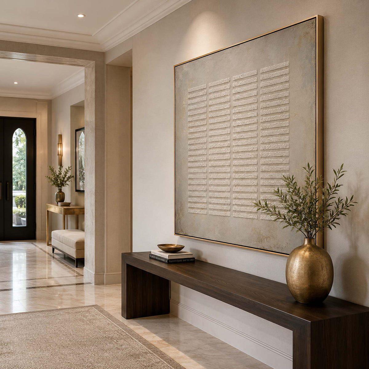 Hand-painted Wabi-Sabi canvas for hospitality interiors.