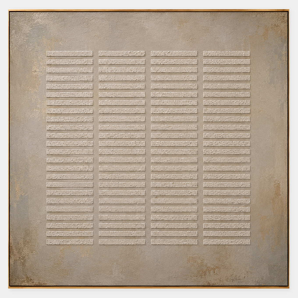 Hand-painted Wabi-Sabi canvas with raised ivory lines.