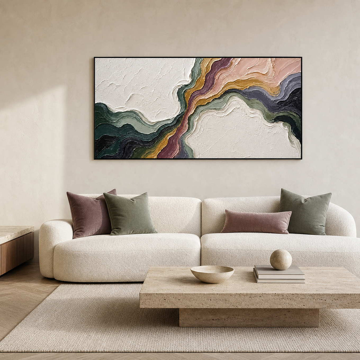 Textured Abstract Wall Art displayed in a refined living room.