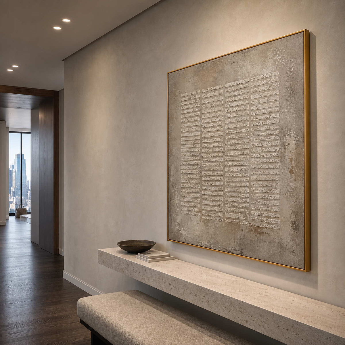 Wabi Sabi Wall Art styled in a quiet modern entryway.