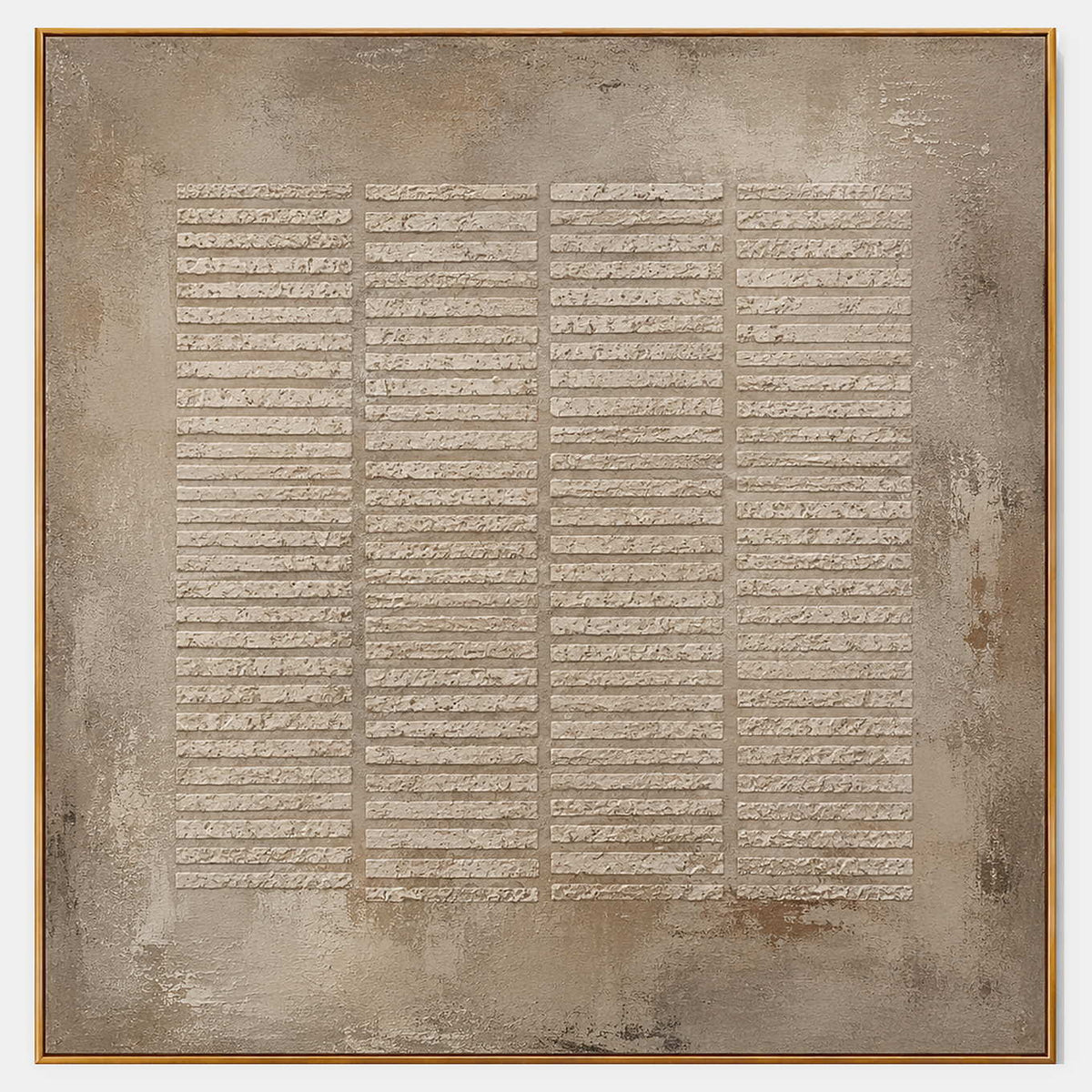 Wabi-Sabi canvas with repeated ivory relief marks on weathered taupe.