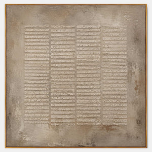 Wabi-Sabi canvas with repeated ivory relief marks on weathered taupe.