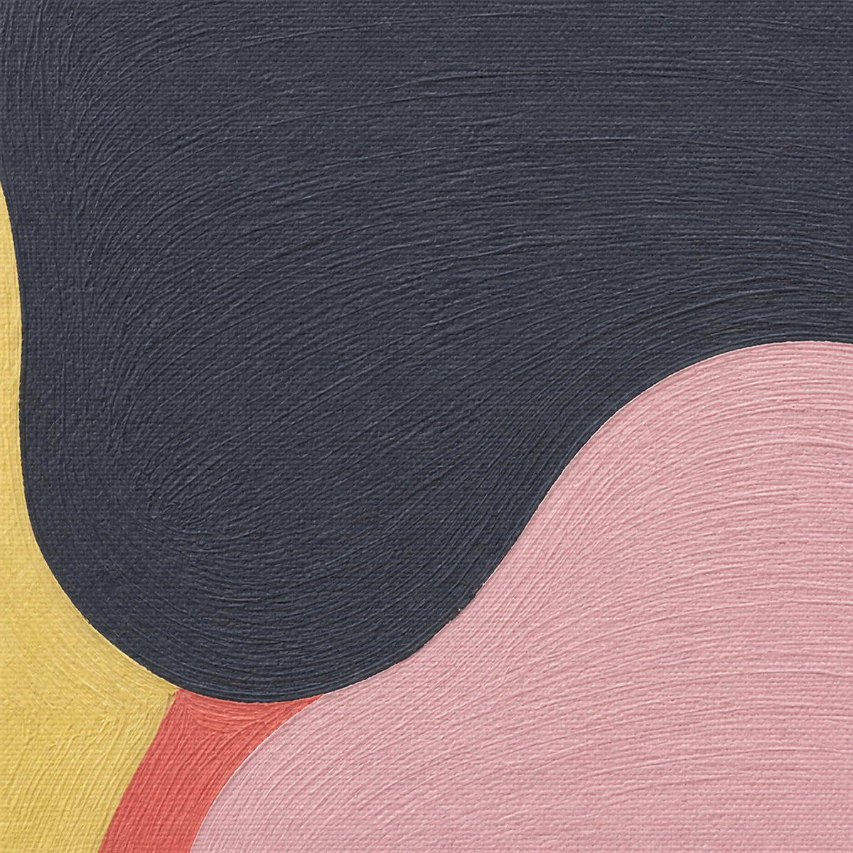 Close-up of circular brush texture across charcoal, blush, coral, and yellow forms.