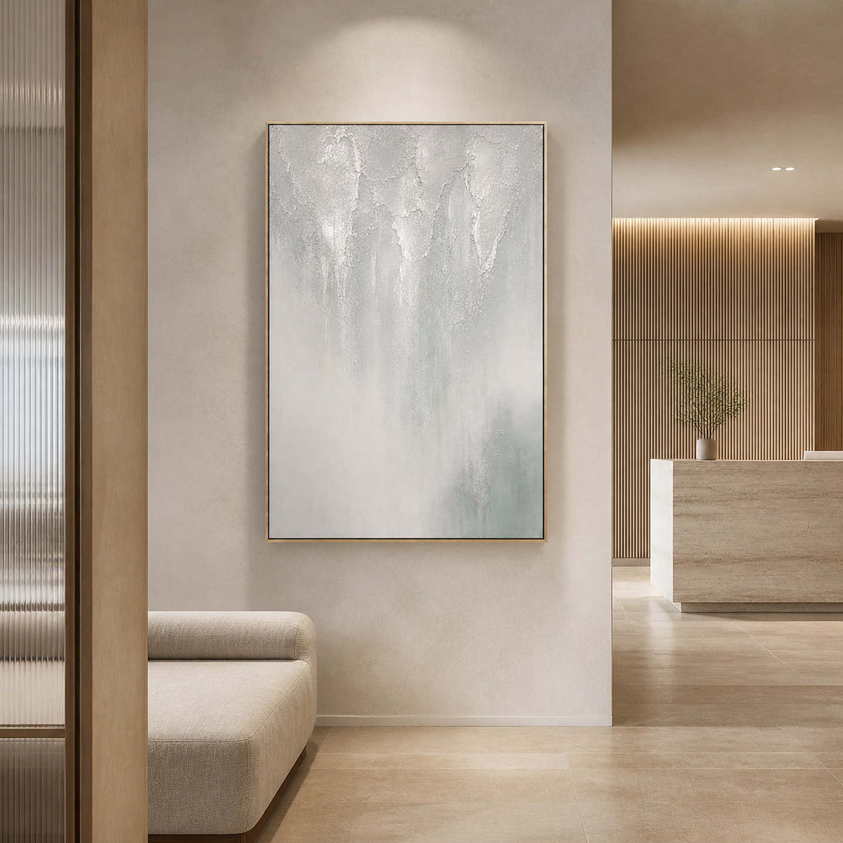 Textured Abstract Wall Art displayed in a refined hospitality lounge.