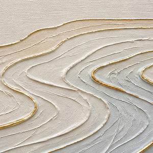 Close-up of raised pale blue wave contours with fine gold lines.