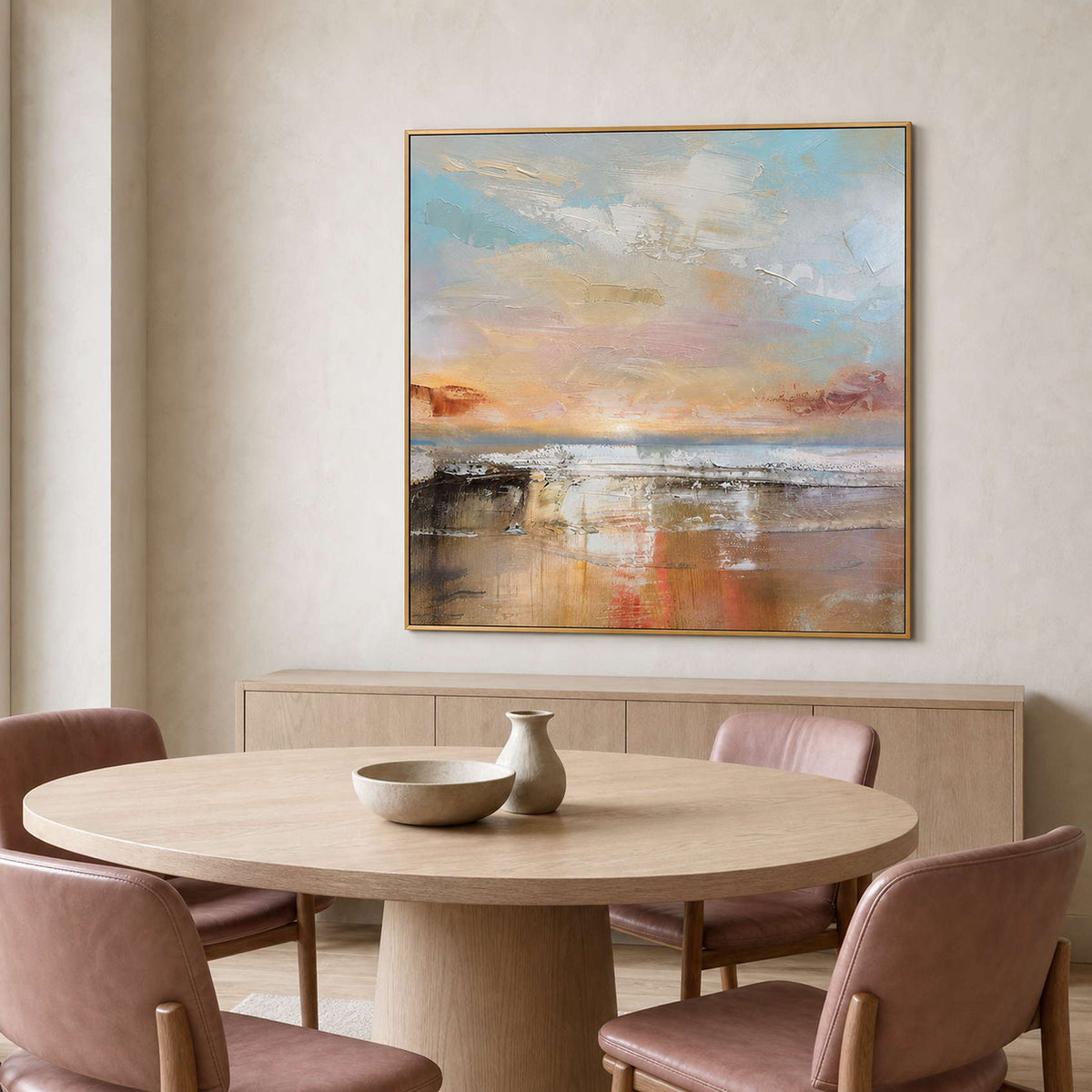 Abstract Landscape Wall Art displayed in a refined dining room.