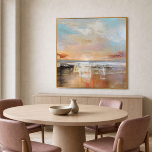 Abstract Landscape Wall Art displayed in a refined dining room.
